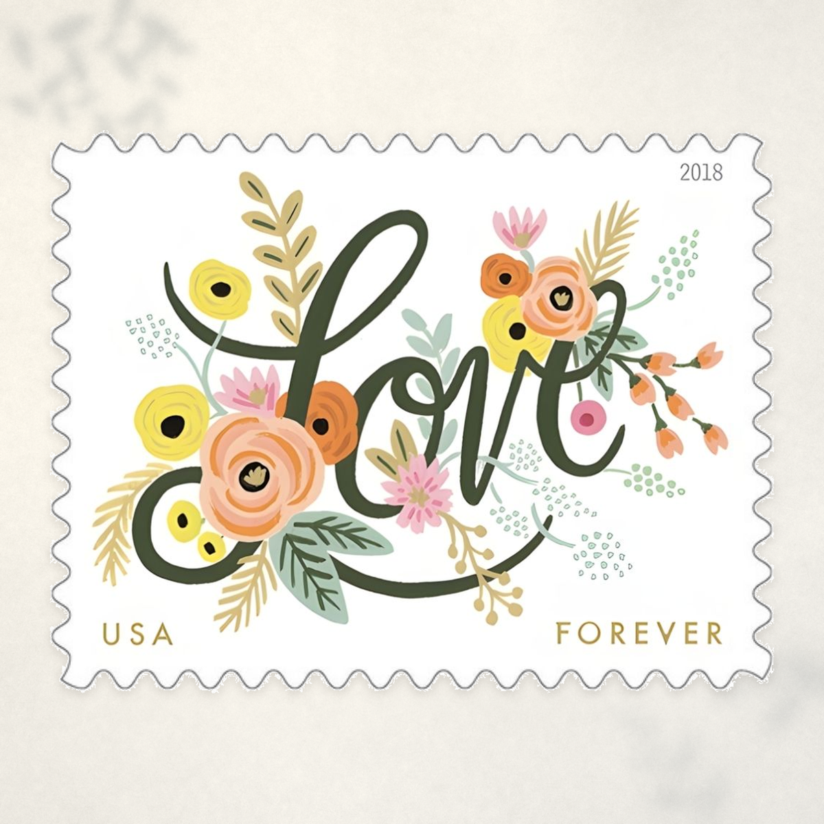 First-Class Forever Stamp Sheet – Love Flourishes, 2018 – innofiz