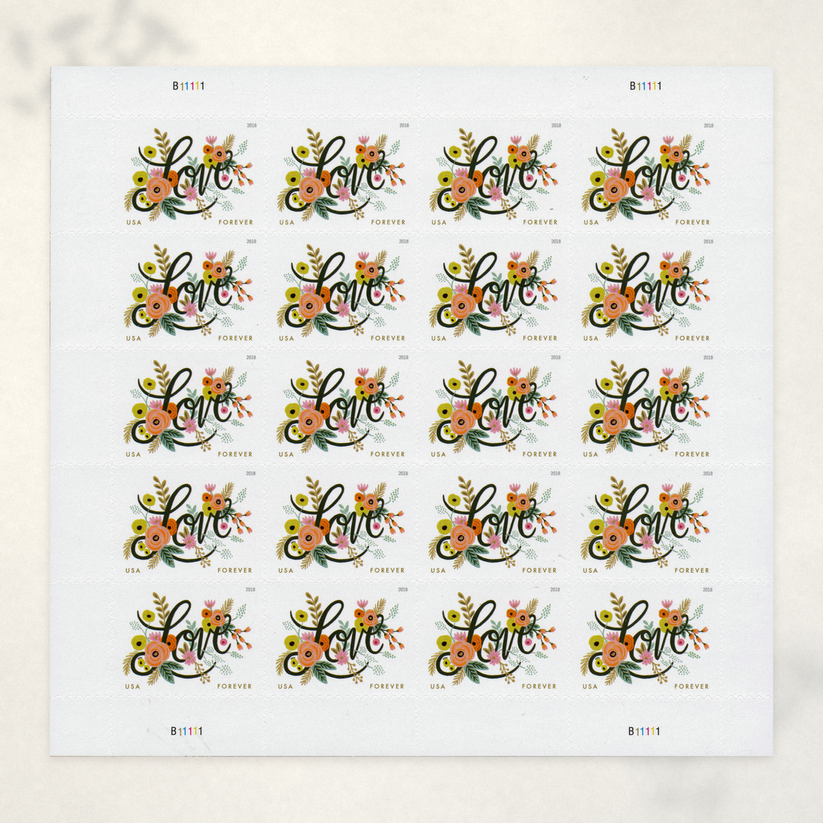 First-Class Forever Stamp Sheet – Love Flourishes, 2018 – innofiz