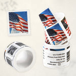 2024 U.S. Flag Forever stamp coil shown opened, rolled and in stamp detail