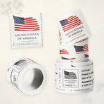2025 U.S. Flag Forever stamp coil shown opened, rolled and in stamp detail