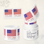 2026 U.S. Flag Forever stamp coil shown opened, rolled and in stamp detail